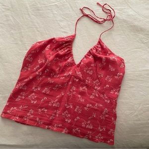 Abercrombie Pink Floral Halter Tie Top